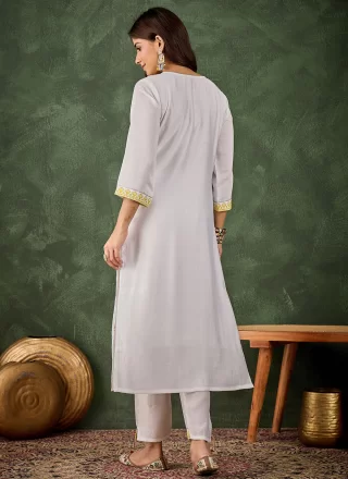 Silk Blend Designer Kurti In White Color