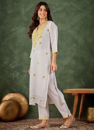 Silk Blend Designer Kurti In White Color