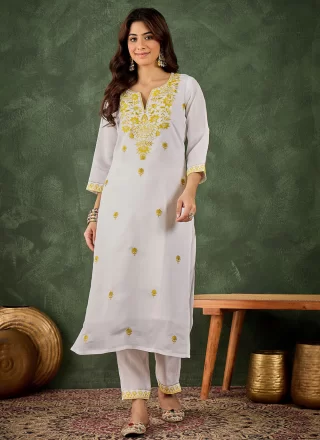 Silk Blend Designer Kurti In White Color
