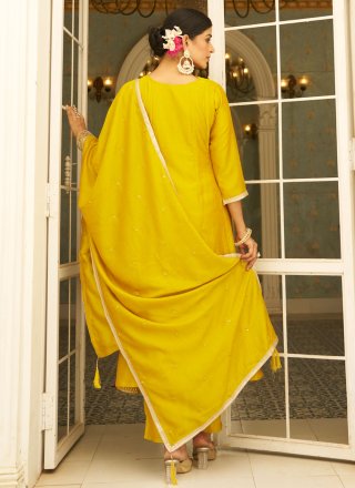 Silk Blend Pant Style Suit In Yellow Color