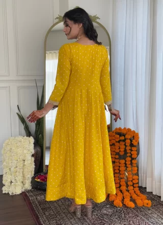 Silk Blend Salwar Suit In Mustard Color