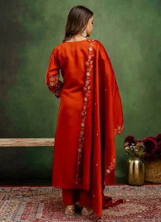 Silk Blend Salwar Suit In Rust Colour