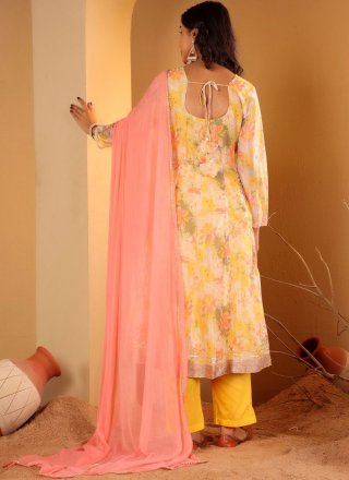 Silk Blend Salwar Suit In Yellow
