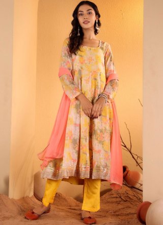 Silk Blend Salwar Suit In Yellow