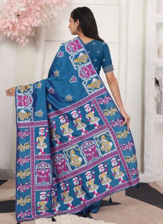 Silk Blend Trendy Saree In Teal