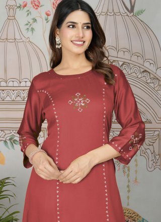 Silk Casual Kurti In Crimson
