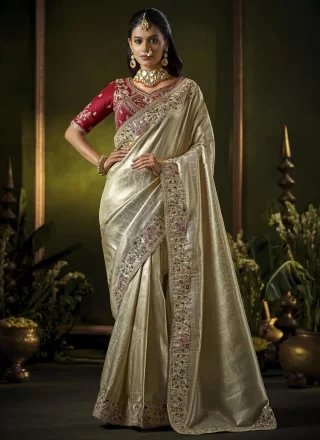 Silk Classic Saree In Cream Color