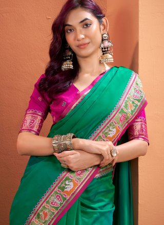Silk Classic Saree In Green Color