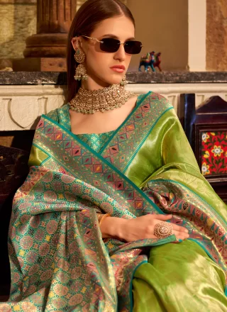 Silk Classic Saree In Green Color
