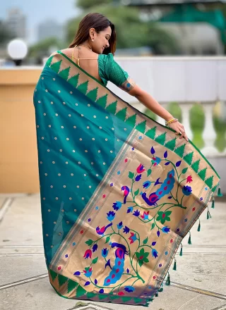 Silk Classic Saree In Rama Colour