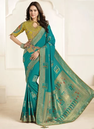 Silk Classic Saree In Rama Color