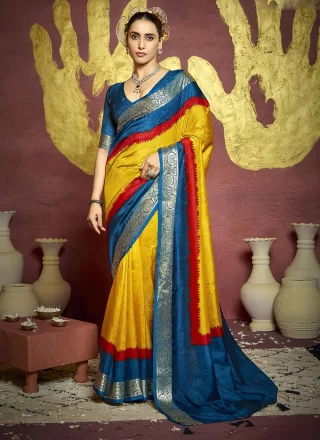 Silk Classic Saree In Yellow Color