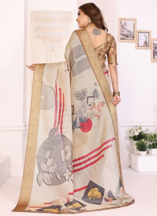 Silk Classic Sari In Beige Color