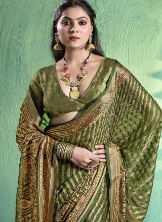 Silk Classic Sari In Green Color