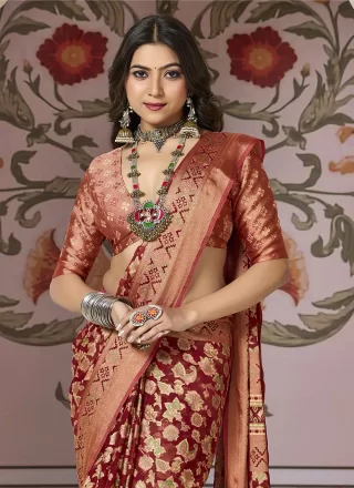 Silk Classic Sari In Maroon Colour