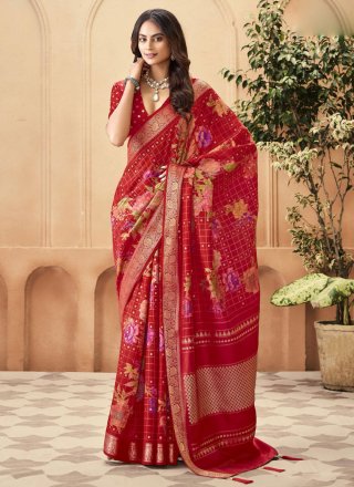 Silk Classic Sari In Red Color
