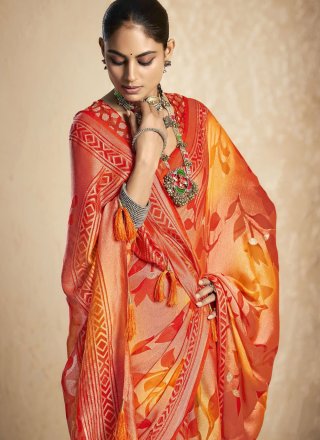 Silk Classic Sari with Print and Zari Work