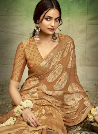 Silk Contemporary Saree In Brown Color