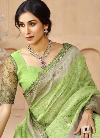 Silk Contemporary Saree In Green Color