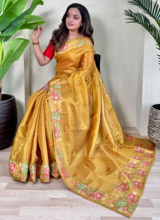 Silk Contemporary Saree In Mustard Color