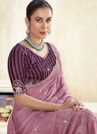 Silk Contemporary Saree In Pink and Rust