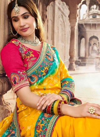 Silk Contemporary Saree with Embroidered, Stone, Woven and Zari Work