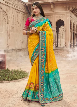 Silk Contemporary Saree with Embroidered, Stone, Woven and Zari Work
