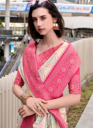 Silk Contemporary Sari In Cream Colour