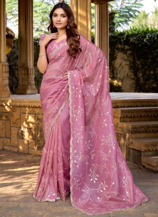Silk Contemporary Sari In Magenta and Pink