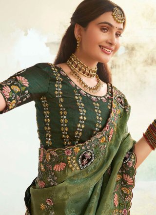 Silk Contemporary Sari with Cut, Embroidered, Stone and Zari Work