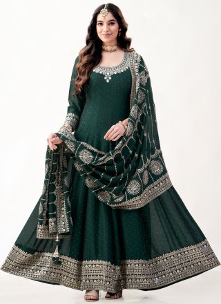 Silk  Designer Gown In Green Color