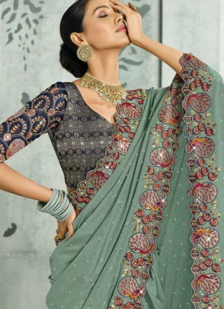 Silk Designer Saree In Grey