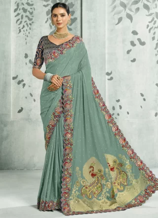 Silk Designer Saree In Grey