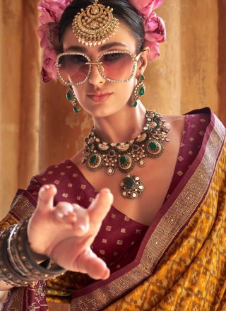 Silk Designer Saree In Mustard Color