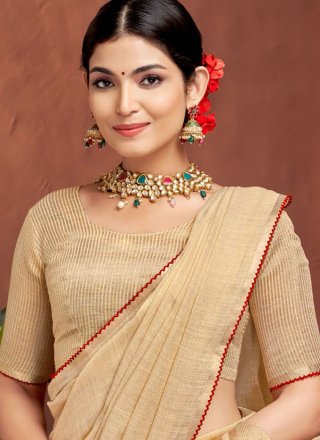 Silk Designer Sari In Beige Color