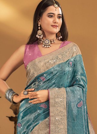 Silk Designer Sari In Blue