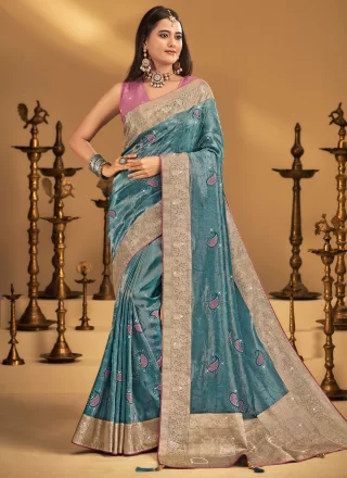 Silk Designer Sari In Blue