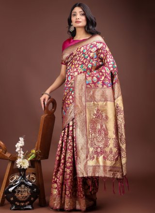 Silk Designer Sari In Maroon Colour