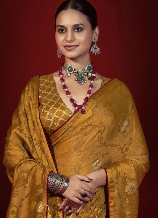 Silk Designer Sari In Mustard