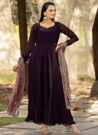 Silk Gown In Purple Color