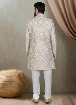 Silk Indo Western In Off White Color