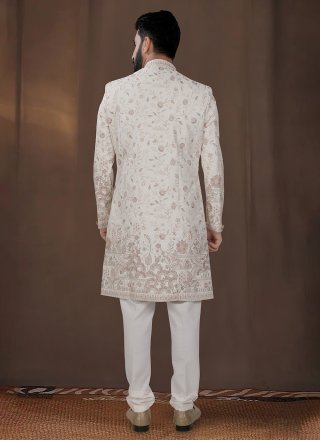 Silk Indo Western In Off White Color