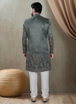 Silk Indo Western with Embroidered, Sequins and Thread Work