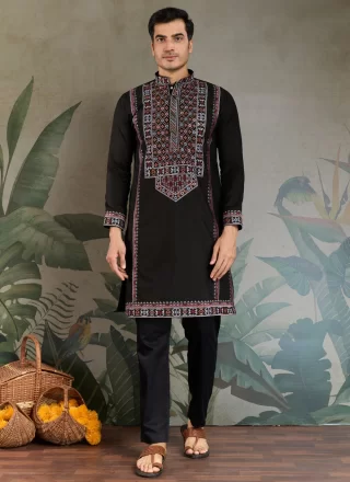 Silk Kurta Mens Wear In Black Colour