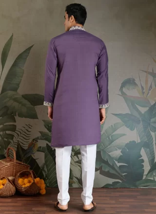 Silk Kurta Mens Wear In Lavender Color