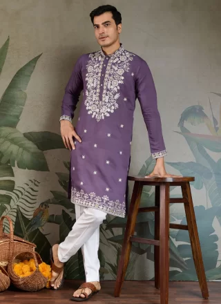 Silk Kurta Mens Wear In Lavender Color
