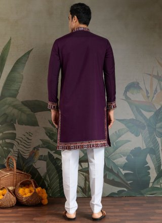 Silk Kurta Mens Wear with Embroidered, Sequins and Thread Work