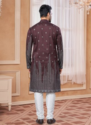 Silk Kurta Pyjama In Brown Color