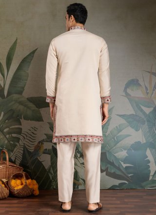 Silk Kurta Pyjama In Cream Colour