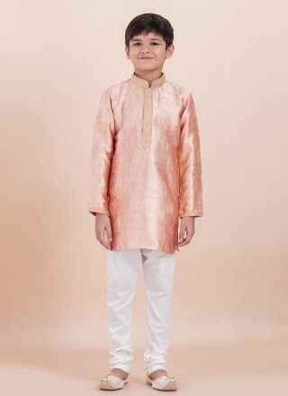 Silk Kurta Pyjama In Peach Colour